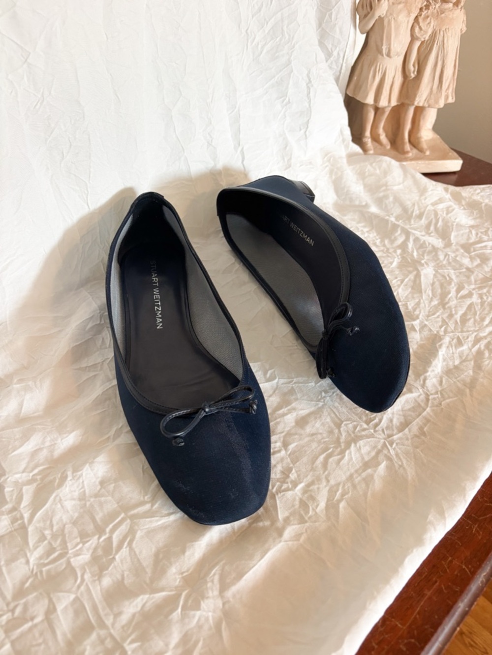 Stuart Weitzman Navy Bow Detail Mesh Flats Size 11